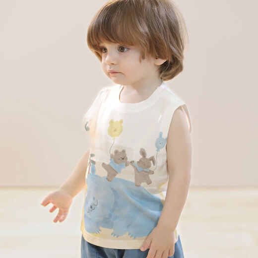 Bali Schwein Baby Weste Sommer dünne Kinder ärmellose T-Shirt Boy Boy Sommerkleidung Mädchen Haltender Kleidung Sommer Baby Top Beige 90