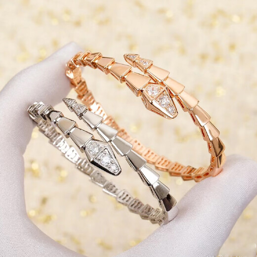 Oein18K rose gold snake bone spirit snake bracelet AU750 counter same style diamond snake head open snake shaped bracelet gift head and tail diamond gold