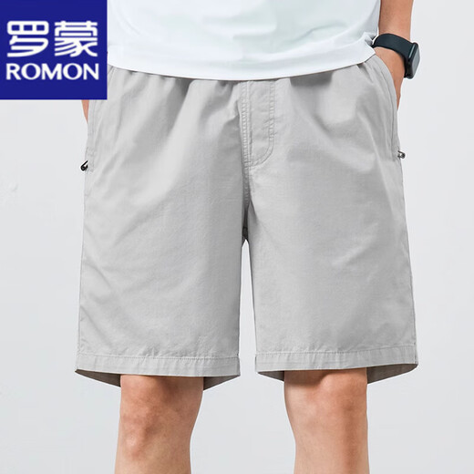 罗蒙（ROMON）纯棉短裤男2025年新款宽松马裤夏季薄款休闲中裤五分裤子男大裤衩 9215 豆绿色 M 建议100-120斤