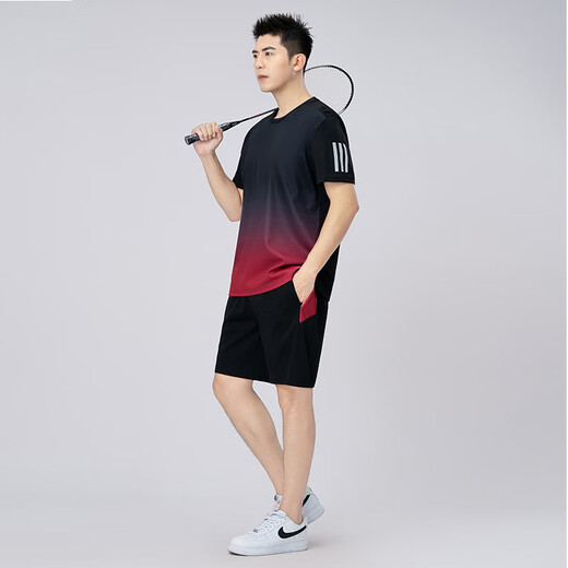 皮尔卡丹（pierre cardin）速干运动套装男士羽毛球服加肥加大码夏季休闲宽松跑步短袖两件套 绿色 9902 6XL 210-230斤