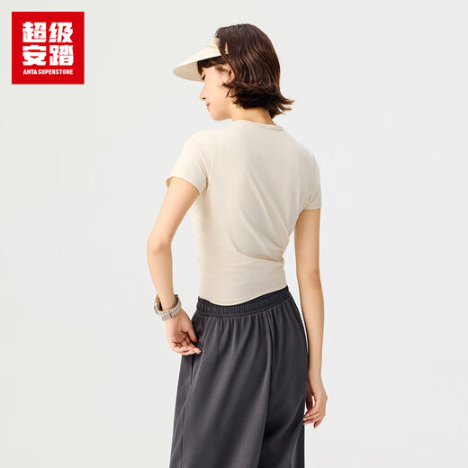 Super Anta Ice Silk T丨Sports Short Sleeve T-Shirt Women's Summer Yoga Pilates Slim Fit Top Women 162527197U Fish Belly White-1 XL/Female 175