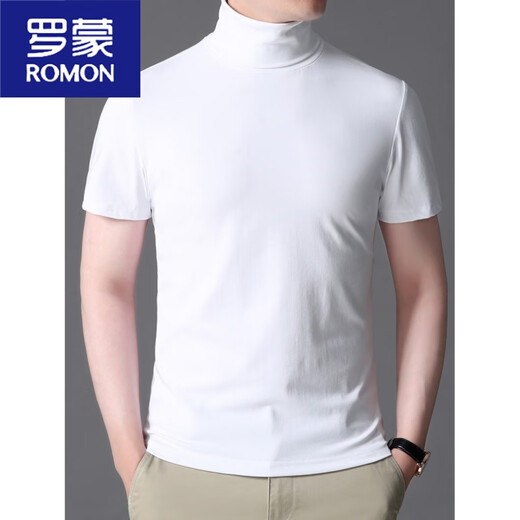 ROMON high collar short-sleeved men's T-shirt slim new men's bottoming shirt solid color summer thin lapel half-sleeved trendy black XL suitable (100-130Jin Jin equals 0.5 kg)