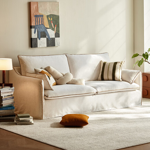 Lin's Home Wood Industry Natural Leinenstoff Sofa Wohnzimmer 2025 neue kleine Wohnung vollständig zerlegt und gewaschener Yunduo -Sofa BS675 Stoffcover Geschenkbox - beige -weiße für 1,85 m Sofa geeignet