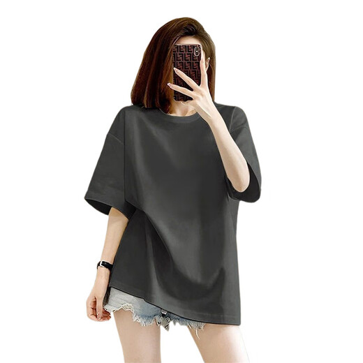 Pure white 500g heavyweight T-shirt pure cotton thick thread neckline short sleeve oversize fashion brand three-pin half sleeve [500g heavy] black 3XL recommended 200-230Jin [Jin equals 0.5 kg]