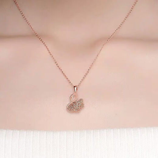 Puli 18K gold pendant rose gold hollow swan clavicle chain 18K gold yellow color gold necklace set chain necklace for girlfriend 18K yellow swan set chain