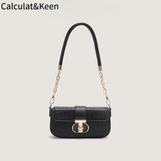 Calculat/Keen (Calculat/Keen) CK Women's Bag Original Pfirsich Oolong Französische Unterarm -Tasche Nische Kette Crossbody Single Schulter 753 Schwarz und Grau 2 Schultergurte Spot Geschenkbox + Geschenk