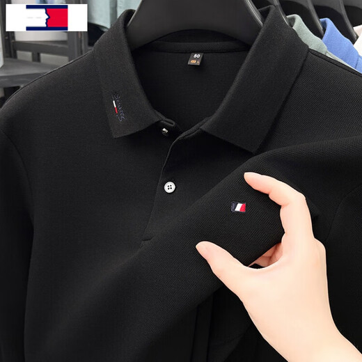 TOME BORNEK2025 new Tommy tomm long-sleeved T-shirt men's pure cotton T-shirt business middle-aged high-end men's polo shirt military green L 50 size code - recommended 120-140 Jin Jin equals 0.5 kg