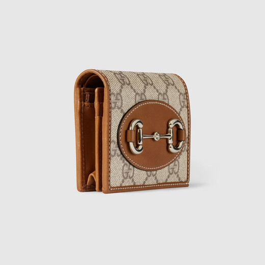 GUCCI古驰Gucci Horsebit 1955系列小号钱包 米色和深棕色 均码