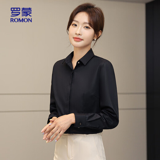 ROMON bamboo fiber non-iron long-sleeved shirt women's lapel solid color spring and summer business casual work shirt NHP-801