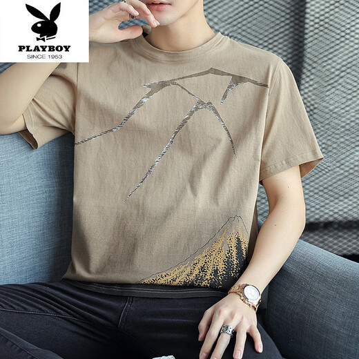 
Playboy (PLAYBOY) pure cotton new short-sleeved T-shirt men loose half-sleeved clothes summer versatile T-shirt base shirt ins top men 829 gray M