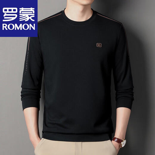 
ROMON high-end brand men's 100% pure cotton long-sleeved T-shirt 2025 round neck Jimo sweatshirt men's autumn anti-wrinkle base shirt 6625 caramel 2XL 180 suggestions 155-170Jin [Jin equals 0.5 kg]
