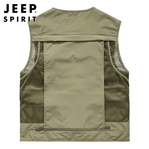 JEEP SPIRIT吉普工装马甲男士春夏季钓鱼背心机能多口袋外套男装 卡其 2XL