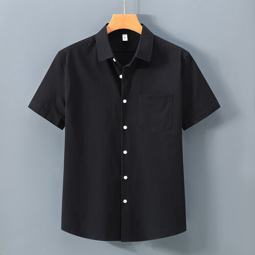 100% pure cotton American heavy short-sleeved shirt men's summer solid color lapel work casual white shirt 1502 bean paste red pocket 3XL (170-190Jin[Jin equals 0.5 kg])