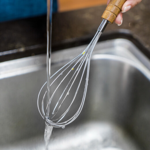 Bianfu Acacia Wooden Handle Egg Beater Stainless Steel Manual Egg Beater Bubbler Stirring Stick Whisper Blender Egg Beater Acacia Wooden Handle Egg Beater