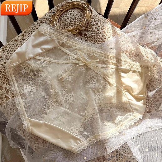 REJIP轻奢法式纯欲蕾丝内裤女性感提臀夏季薄款透气中腰绑带少女生私房 黑色 M 80-100斤 3883