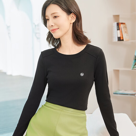 La nueva primavera y verano de Benye 2025 nueva ropa para mujeres con topes de manga larga de cuello redondo de fondo delgado con el adelgazamiento 9719 9719 White W blanco L