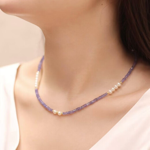 Shengbei Lavender Color High Quality Tanzanite 5mm Aurora Perfect Round Freshwater Pearl Necklace 18k Gold 42cm