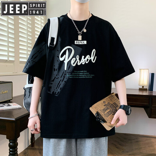 Jeep Spirit Jeep Algodón de algodón sensorial de algodón de algodón de medio manga de los hombres delgados Camiseta adolescente suelta adolescente a mano transpirable Blanco 693 m 80-100Jin [Jin iguala 0.5 kg]
