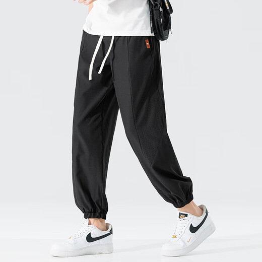 
ROMON casual pants for men in summer cool breathable legs trousers for men mesh versatile sports pants ZH983 black XL