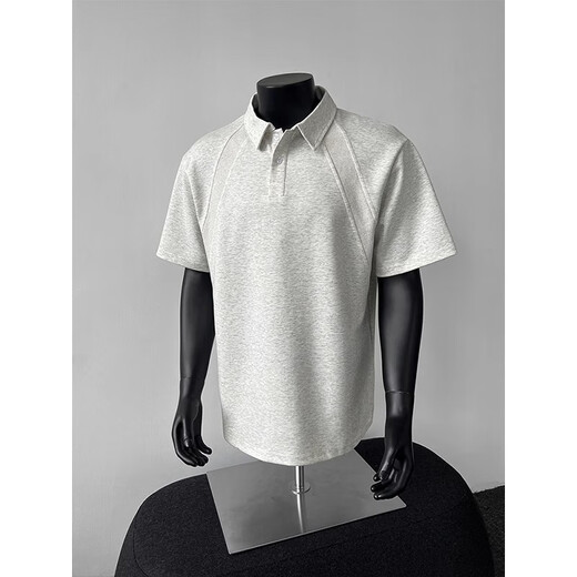 Digada Space Cotton Front Schulter-Polo-Hemd Kurzarm T-Shirt Herren Sommer Neustiche American CleanFit Paar Top CQS-873 Grau XL
