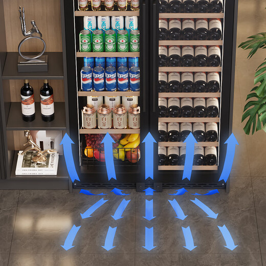 BAIKAILUN double-door double-temperature wine cabinet, door-to-door thermostatic wine cabinet, ice bar, wine cabinet, home living room refrigerator, office tea beverage display cabinet, wine and fruit preservation refrigerator, 1.64 meters | dual temperature | combination cabinet | red wine + ice bar 376L thin section