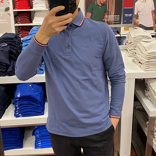 汤米希尔费格（Tommy Hilfiger）男新款网眼棉商务休闲吸汗速干长袖Polo衫官方正品 1#藏青色9766 410 弹力版 常规 XL