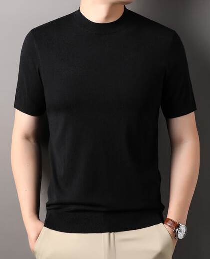 OLJ Luxus High-End-Marke mit Wolle kurzärmelig T-Shirt Herrenfarbe gestricktes T-Shirt Rund Hals Korean Casual Pendler Top Fashion Brown L 175