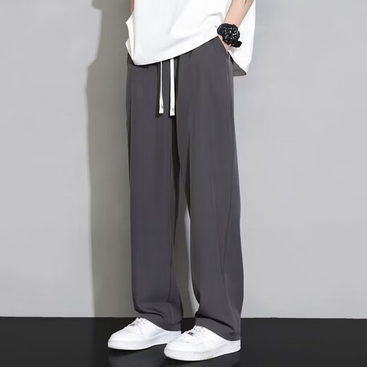 Ice silk casual pants for men's spring and summer new loose straight men's pants thin trendy wide-leg sports pants for youth black 3XL