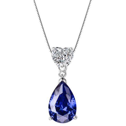 Chirping Sapphire Necklace S925 Silver Heart-Shaped Water Drop Gemstone Necklace Clavicle Chain Girls Tanzanite Sapphire Pendant 925 Sterling Silver Platinum Plated Pendant Free 925 Silver Necklace