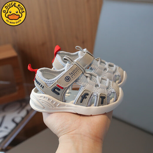 G.duck baby sandals, summer toddler shoes, boys and girls, non-slip soft sole, hollow breathable shoes, baby toe-cap functional shoes, off-white 25, inner length 15.5 cm