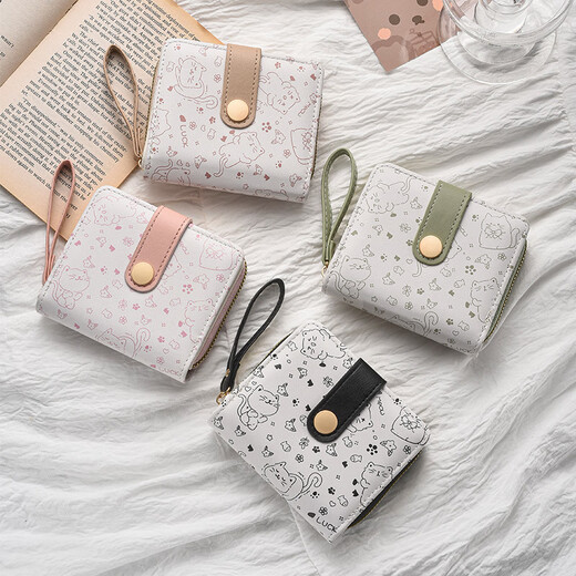 Ershan ji japanische süße Münzbrieftasche Kätzchen Cartoon Neue koreanische Version Klapperschnalle Handanpassungskartentasche für Frauen, Katze Kurzwallet [Pink]