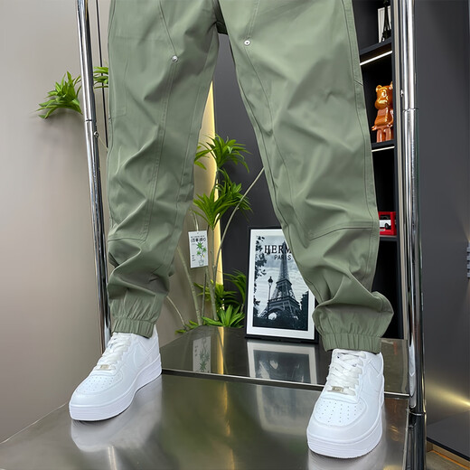 Fertisson Meng's work pants for men's summer thin comfortable high-end straight-leg casual pants trendy loose ties men's pants 692 Army Green 33 (Suggested 145-160Jin[Jin equals 0.5 kg])
