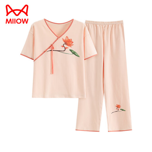 
Catman (MiiOW) summer women's short-sleeved pajamas set new Chinese style thin cotton home clothes and trousers can be worn outside for casual wear in summer LZY9905 XL (recommended 115-130Jin [Jin equals 0.5 kg])