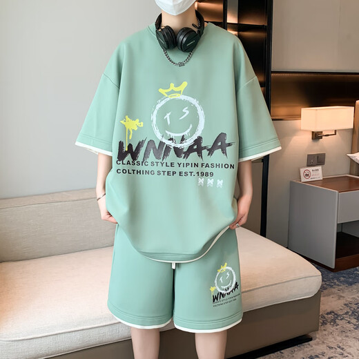 美罗邦（Meloban）青少年学生运动男短裤套装男装潮流酷帅气夏季穿搭一整套 9928米色 L 约110-125斤可穿