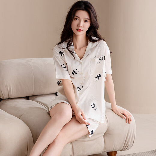 Catman Ice Silk Couple Pajamas Men's Summer Thin Women's Short-Sleeved Cool Cardigan 2025 New Style Can Be Weared Outside Home Clothes
