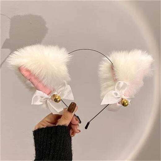 SMVP cat ear headwear cat ear hairband hairpin bell cat ear headwear hairpin hairband cat girl cat headwear white set headband + necklace