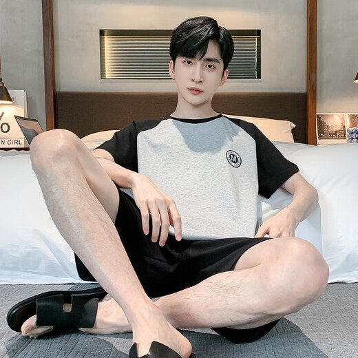 莫代尔男士纯棉睡衣男夏季薄款透气短袖短裤套装2025新款男生大码家居服 hde-9928 L 165-170CM 100-120斤