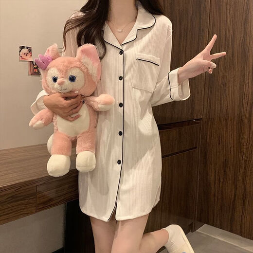 乐僖贝俫长袖睡裙女小个子家居服2025 681#豆沙翻领裙(版) 175 L (95-110斤)