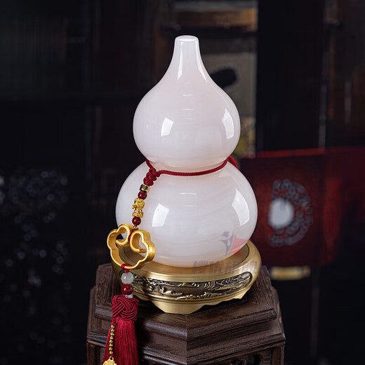樱优天然玉石葫芦平安摆件家居饰品客厅电视柜玄关居家中式摆设 现货-臻品青玉葫芦F15810配黄铜