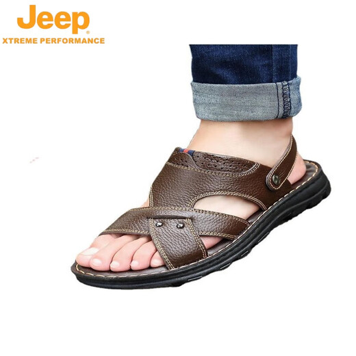 Jeep (Jeep) Sandalias zapatos de playa de cuero genuino para hombres Sandalias casuales para hombres Toe Toe Coasthide Cuero sin deslizamiento Tendón de carne de res de los zapatos de papá zapatos para hombres Pantalias 9928 Brown 40