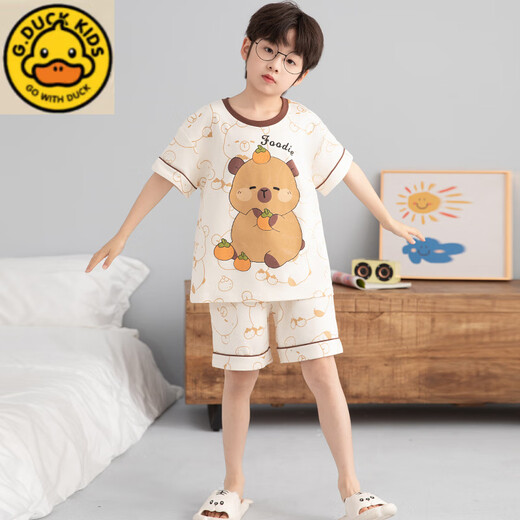 G. DUCKKIDS男童睡衣纯棉短袖卡皮巴拉2025超火两件套夏装儿童家居服大童套装 N694哪咤 170 cm/大童XL码【体重115-132斤