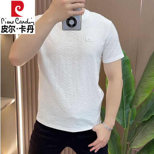 Pier Cardin 2025 Camiseta de manga corta para hombres nuevos en la camiseta versátil de lujo de verano y de alta calidad camisa de seda de hielo de altura a media manga 1105 White L 105-120Jin [Jin iguala 0.5 kg]