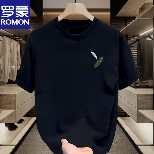 
ROMON men's short-sleeved T-shirt 2025 summer thin fashion brand loose casual printed half-sleeved clothes men's heavyweight T-shirt white [small picture on the front left side K1098 two-piece small feather XL suggests 140-160Jin [Jin equals 0.5 kg]