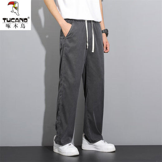 
Woodpecker (TUCANO) Tiansi Jeans Men's Summer Thin Style Fashion Brand Straight Loose Men's Ice Silk Wide Legs Summer Casual Long Trousers 1048 Gray XL Recommended 115-135Jin [Jin equals 0.5 kg]