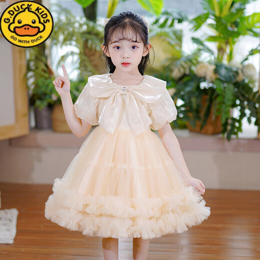 G. DUCKKIDS小黄鸭公主裙女童夏季2025新款儿童洋气礼服蓬蓬裙小女孩蝴蝶结裙 2601粉色【送头饰】 130 cm
