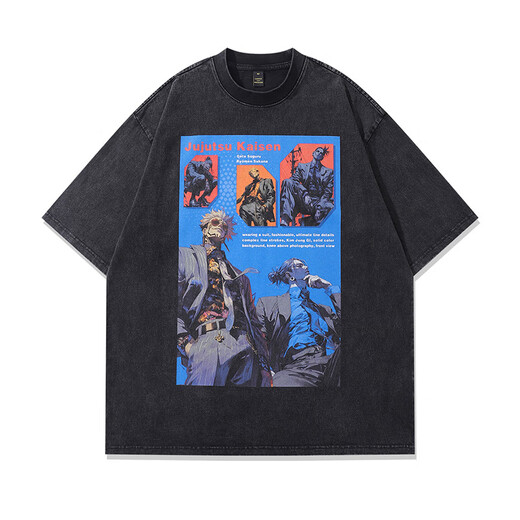 Jingpu Fei Harajuku Retro Anime Shirt for Men Coton Washing à manches courtes Lavage paresseux 691 S