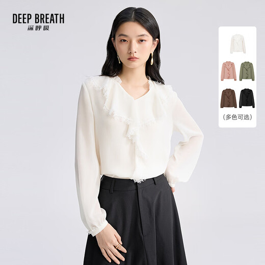 Deep Breathe DEEP BREATH Women's Lightweight and Breathable V-neck Shirt Top Women's A301793 Off-White S (2)