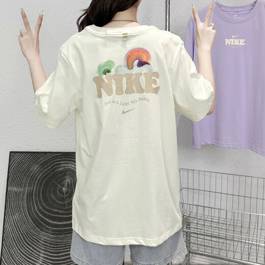 Camiseta de manga corta Nike (Nike) Camiseta de verano de manga corta Moda Fashion Fashion Withel Bird Camiseta Halm-Sleved Top Casual HF6180-133 M White L