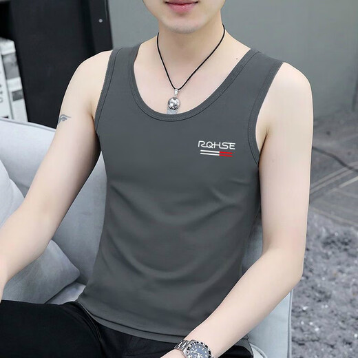 大码背心男夏季运动健身打底汗衫百搭宽松紧吸汗无袖坎肩背心t恤 【凉感跑量款】CSF147浅灰色 2XL 建议体重125-135斤可穿