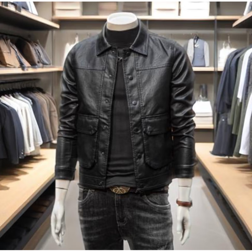 JAGR trendy brand leather jacket men's 2024 new workwear top light business men's motorcycle trendy men's PU leather jacket black M